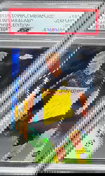 2019 Topps Chrome UEFA Sapphire Erling Haaland ROOKIE RC #74 PSA 10 GEM MINT