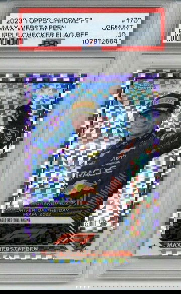 2023 TOPPS F1 PURPLE CHECKER FLAG REFRACTOR MAX VERSTAPPEN /199 PSA 10