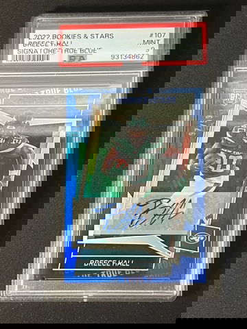 2022 Rookies & Stars Breece Hall /99 Blue Auto #107 PSA 9