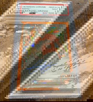 2021 Coby Mayo Bowman Chrome Auto Orange Refractor /25 PSA 9
