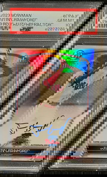 2023 bowman chrome 1st Justin Crawford #CPAJC refractor auto #171/499 PSA 10