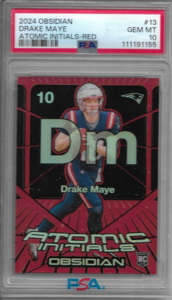 2024 Obsidian Drake Maye Atomic Initials Red Jersey Number /75 RC #13 PSA 10 Gem Mint