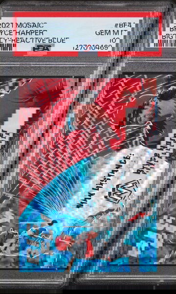 2021 Panini Mosaic Big Fly Reactive Blue Bryce Harper #BF4 /99 PSA 10