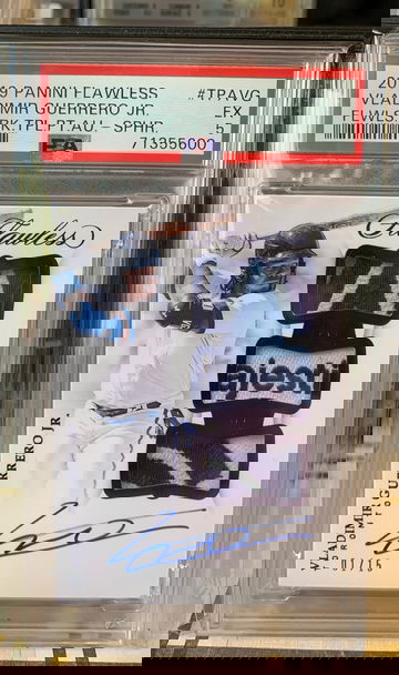 2019 Panini Flawless Vladimir Guerrero Jr Rookie Triple Patch Autograph Sapphire PSA 5