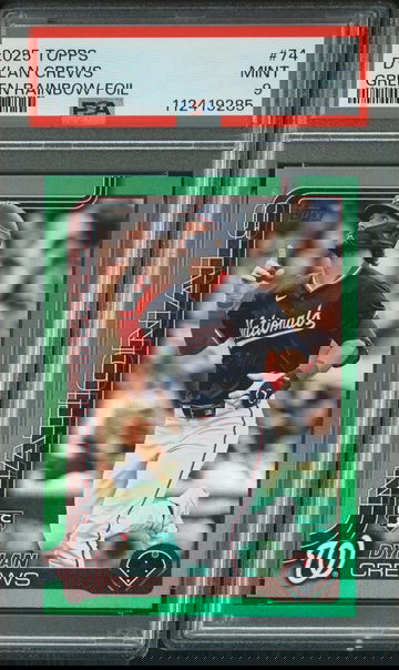 2025 Topps Series 1 Green Rainbow Foil Dylan Crews #74 RC /99 PSA 9