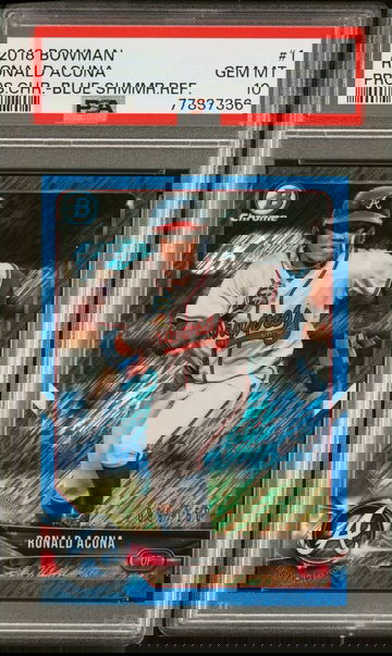 2018 BOWMAN CHROME #1 RONALD ACUNA JR. PROSPECT CHROME BLUE SHIMMER REFRACTOR /150 PSA 10!!