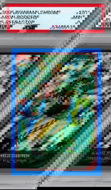 2006 Bowman Chrome Aaron Rodgers Blue Refractor PSA 9