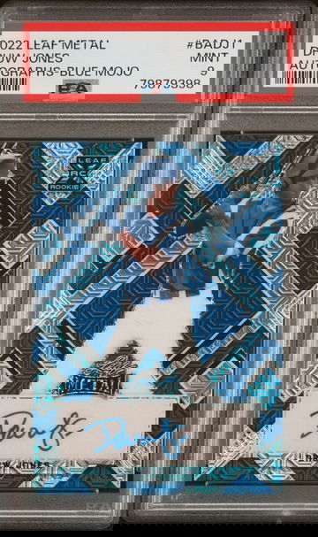 2022 Leaf Metal Autographs Blue Mojo Druw Jones 5/5 Rookie RC PSA 9