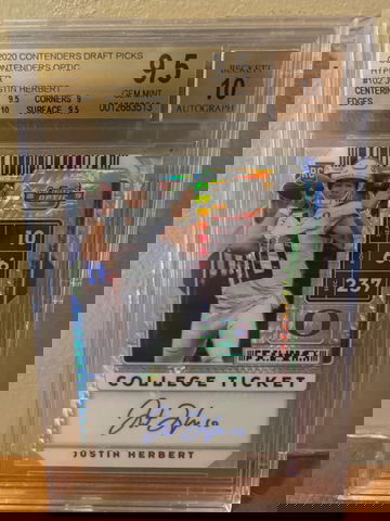 2020 Contenders Draft Picks Justin Herbert On Card Auto /20 - Graded BGS 9.5