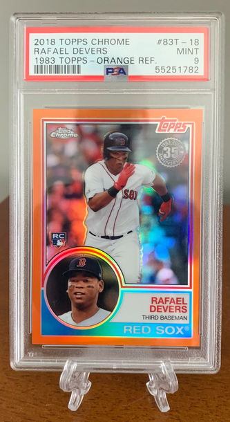 2018 Topps Chrome Rafael Devers 1983 Version Orange Refractor RC /25 PSA 9 Mint