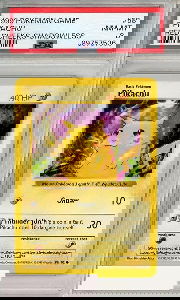 1999 POKEMON GAME PIKACHU #58 RED CHEEKS-SHADOWLESS PSA 8 NM-MT