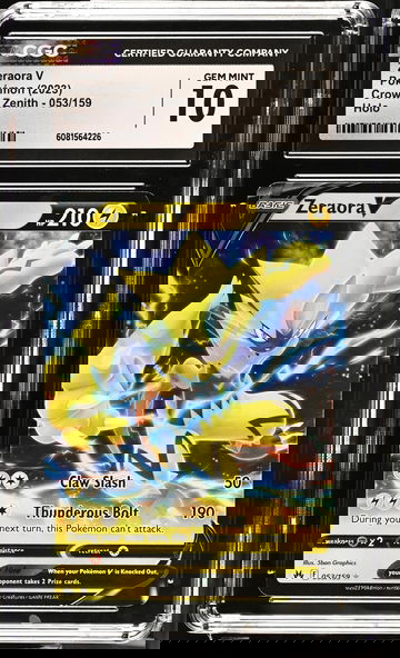 2023 Pokémon Sword & Shield Crown Zenith Zeraora V #053/159 Holo CGC 10