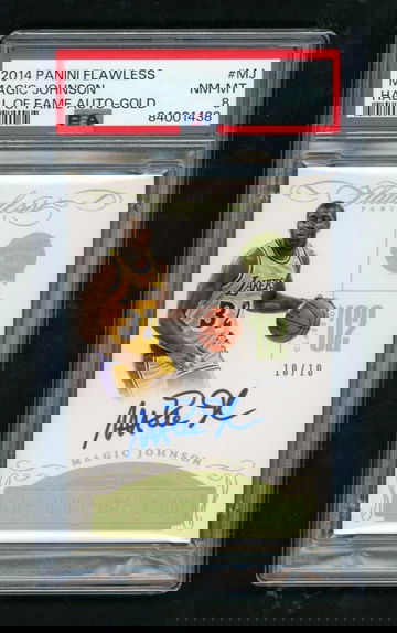 2014 Panini Flawless Hall of Fame Autograph Gold Magic Johnson #MJ 10/10 PSA 8