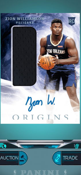 2019 Zion Williamson SSSP Origins RPA auto .  Please Leave your NBA PANINI DUNK APP ID in a Email to Receive Your Item