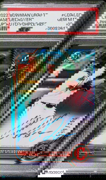 2022 Bowman Draft Chrome Draft Pick Autographs Chase Delauter #CDACD PURPLE REF. PSA 10