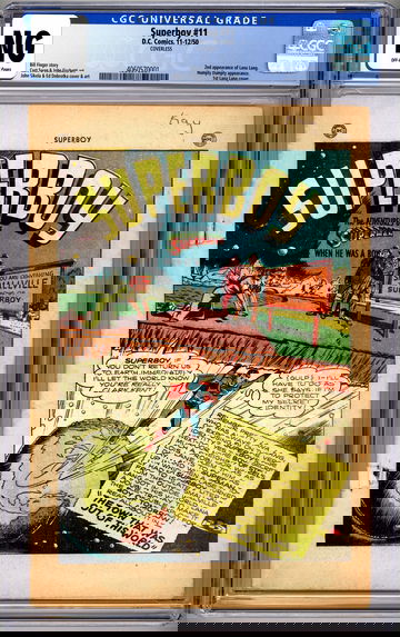 SUPERBOY #11 CGC -NG- 1ST LANA LANG CVR 2ND APP CURT SWAN ART -COVERLESS- 1950