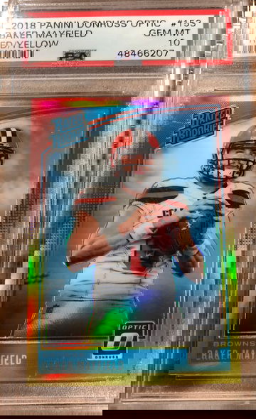 2018 panini Donruss Optic Baker Mayfield Red/Yellow PSA 10 