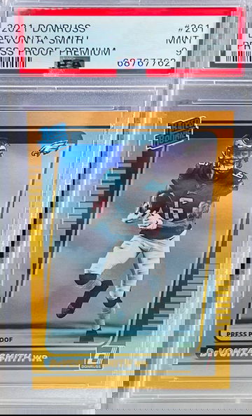 DeVonta Smith - 2021 Donruss Press Proof Premium Gold Rookie RC - PSA 9