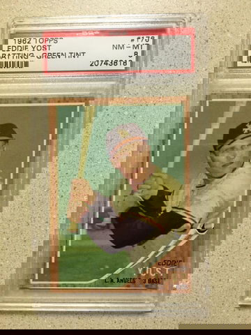 1962 Topps #176 Eddie Yost PSA 8 NM-MT BATTING GREEN TINT ANGELS