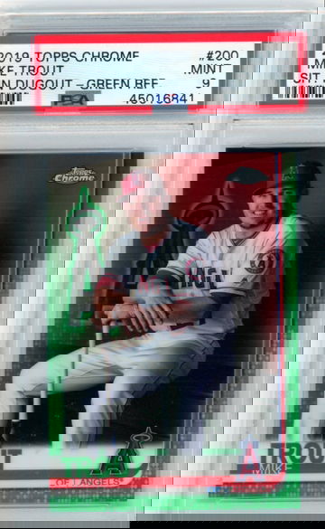 2019 Topps Chrome #200 Mike Trout Sitting in Dugout-Green Refractor PSA 9 Mint!