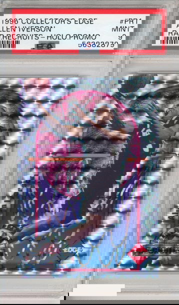 1996 COLLECTORS EDGE ALLEN IVERSON #PR1 RAD RECRUITS-HOLO PROMO ROOKIE RC PSA 9