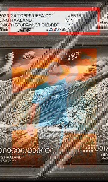 2023-24 TOPPS UEFA UCL EUROPEAN NIGHTS ERLING HAALAND ORANGE #EN18 /25 PSA 9