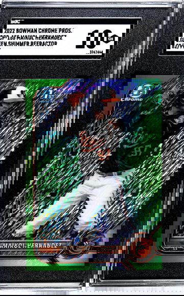 2022 Bowman Chrome Maikol Hernandez BCP-155 Green Shimmer Refractor numbered 82/99