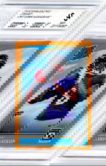 Lamar Jackson 2018 Panini Donruss Optic Orange Refractor RC 157/199 BGS 9 Mint