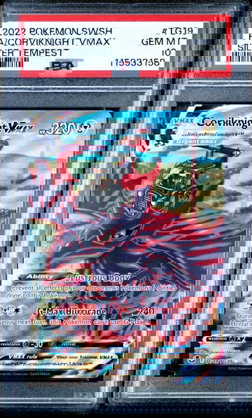 2022 Pokemon Sword and Shield Silver Tempest Corviknight Vmax #TG19 PSA 10