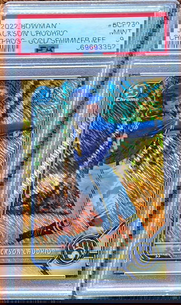 2022 Bowman Chrome Jackson Chourio Gold Refractor Shimmer /50 PSA 9