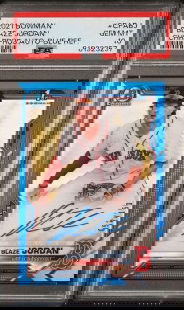 Blaze Jordan 2021 Bowman Chrome Blue Refractor 1st RC Autograph /150 PSA 10