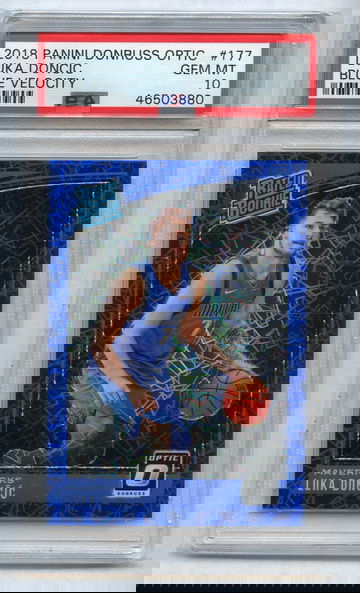 LUKA DONCIC 2018 PANINI DONRUSS OPTIC Blue Velocity Rookie #177 PSA 10   X3880