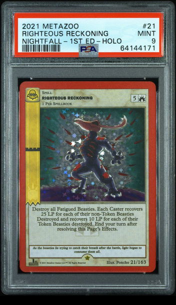 🦖🚨 2021 Metazoo Nightfall RIGHTEOUS RECKONING-Holo #14 MINT |PSA 9| 👻🧨 