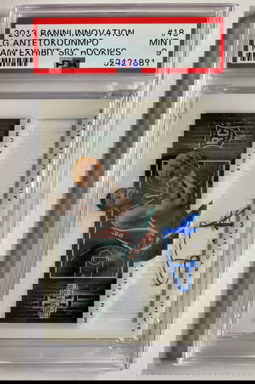 2013-14 Panini Innovation Giannis Antetokounmpo RC Rookie On Card Auto PSA 9 Mint Low POP /299 MVP Finals MVP