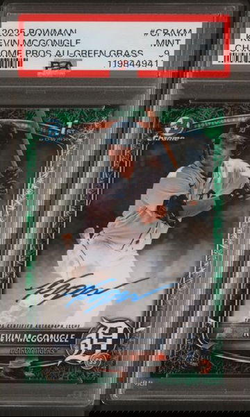 Kevin McGonigle 2025 Bowman Chrome Prospect Autographs Green Grass 44/99 PSA 9