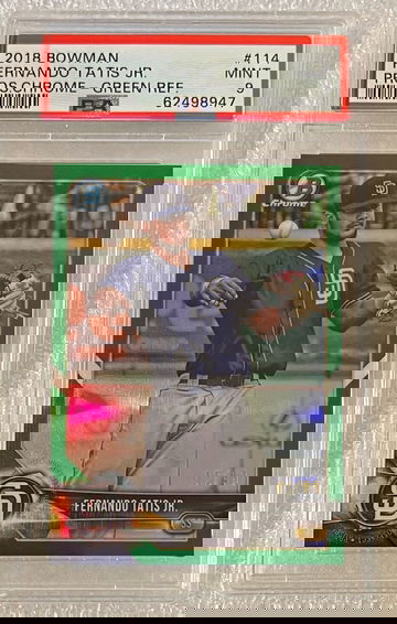 2018 Bowman Chrome Fernando Tatis Jr. RC #’d /99 Prospects Green Refractor SP PSA 9 MINT