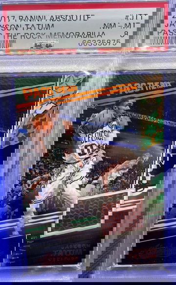 2017-18 Panini Absolute Jayson Tatum RC Pass The Rock Jersey PSA 8 NM-MT /149 SP