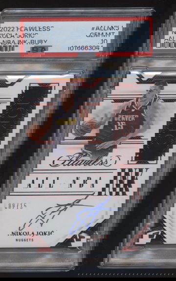 2022-23 Panini Flawless Nikola Jokic All NBA Ink Auto Ruby /15 PSA 10 Gem Mint