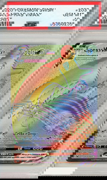 2020 POKEMON SWORD SHIELD FA LAPRAS VMAX #203 SECRET PSA 10 GEM MT