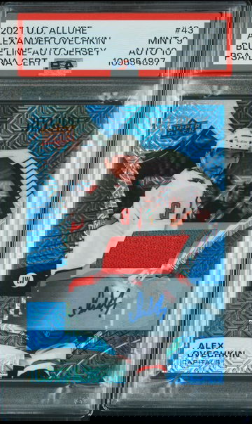 2021 Upper Deck Allure Blue Line Alex Ovechkin #43 Auto Jersey /25 PSA 9 Auto 10