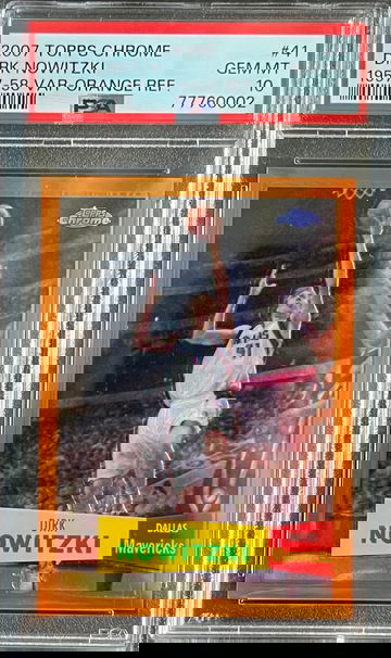 2007 Topps Chrome Orange Refractor /199 #41 Dirk Nowitzki 1957-58 PSA 10 GEM MNT