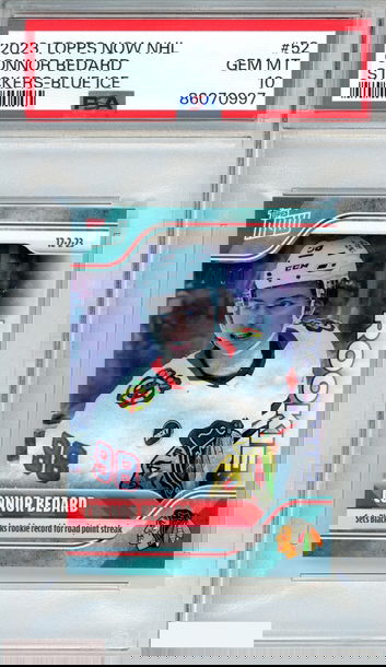 2023 TOPPS NOW NHL STICKERS CONNOR BEDARD #52 BLUE ICE 6 OF 10 RC PSA 10 GEM MT