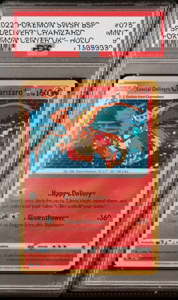 2022 Pokemon Sword and Shield Black Star Promo Pokemon Center Uk Holo Special Delivery Charizard #SWSH075 PSA 9
