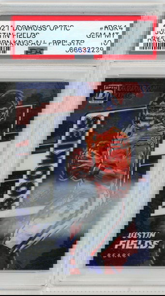 Justin Fields 2021 Donruss Optic Gridiron Kings Purple Stars Rookie RC Auto /25 PSA 10 Bears