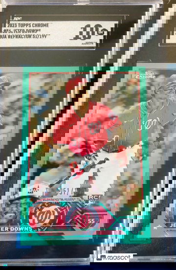 2023 Topps Chrome JETER DOWNS RC AQUA Refractor SP /199 Nationals SGC 10 POP 1
