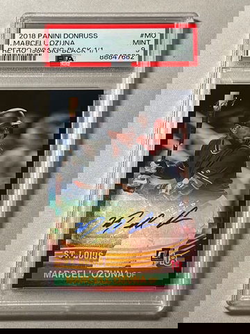 2018 Donruss Marcell Ozuna Retro 1984 Signatures Black 1 of 1 PSA 9 Mint