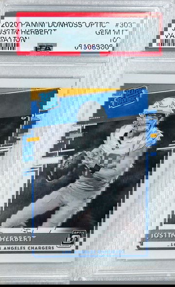 2020 Donruss Optic Justin Herbert RC #303 Rated Rookie Negative Variation SP PSA 10 