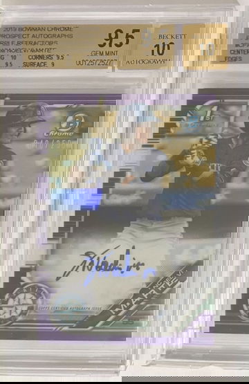 NOELVI MARTE 1st Bowman Chrome 2019 Prospect Autographs Purple Refractor SP/250 BGS 9.5/10 Auto