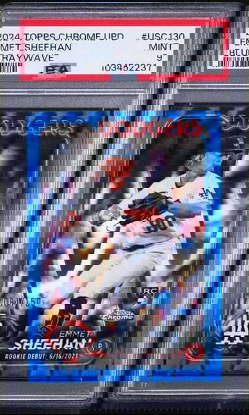 2024 Topps Chrome Update Blue RayWave Emmet Sheehan #USC130 RC /150 PSA 9