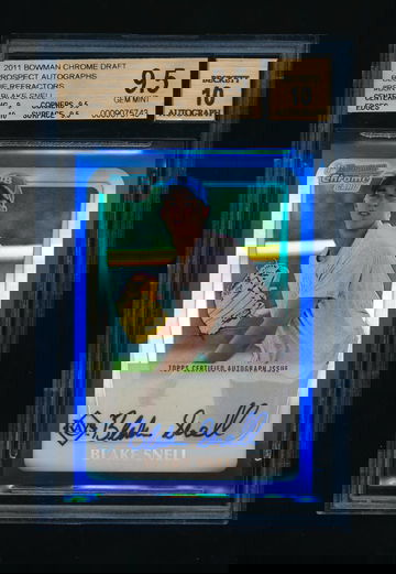 2011 Bowman Chrome Draft, Blake Snell BLUE Refractor Auto Rc, BGS 9.5, 10 auto